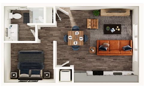 Floor plan for studio, 1 bath, 516 sqft